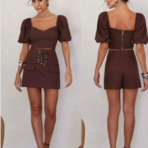 Conjunto Cropped com Short e Saia